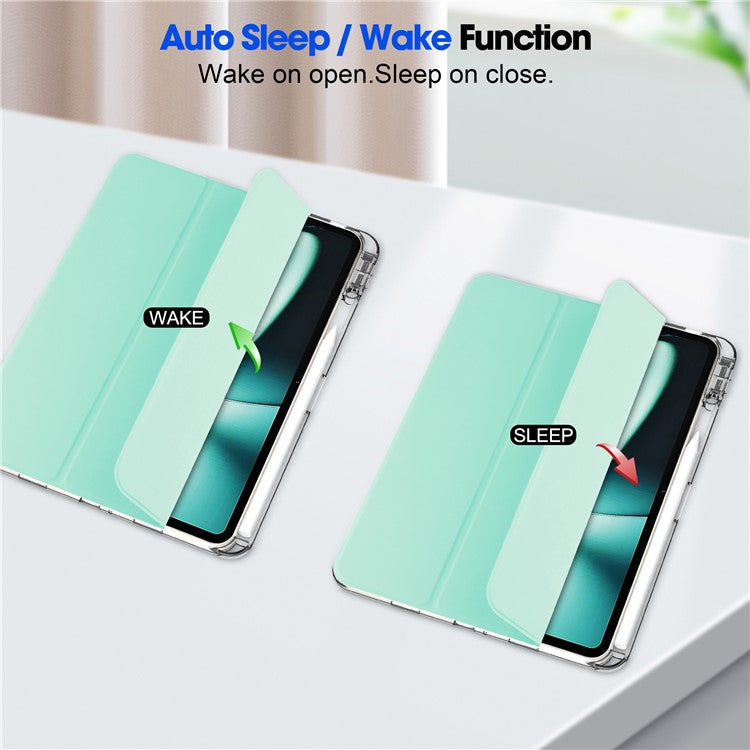 For OnePlus Pad Auto Sleep / Wake Case PU Leather + TPU + Acrylic Stand Transparent Tablet Cover with Pen Slot - Mint Green