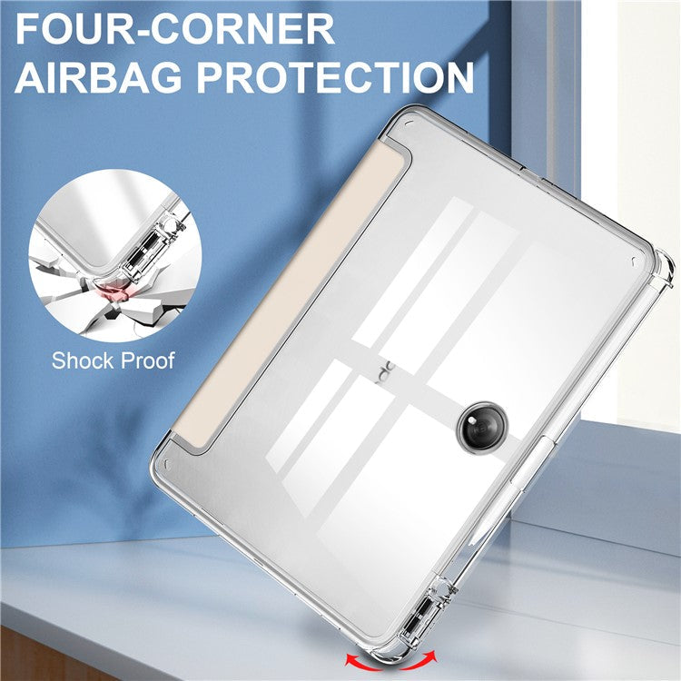 For OnePlus Pad Auto Sleep / Wake Case PU Leather + TPU + Acrylic Stand Transparent Tablet Cover with Pen Slot - Apricot