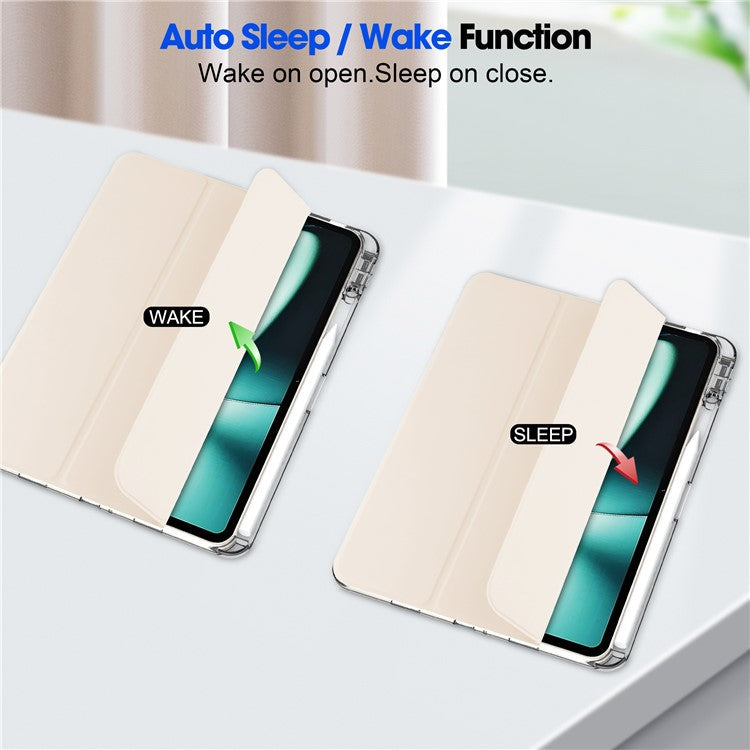 For OnePlus Pad Auto Sleep / Wake Case PU Leather + TPU + Acrylic Stand Transparent Tablet Cover with Pen Slot - Apricot