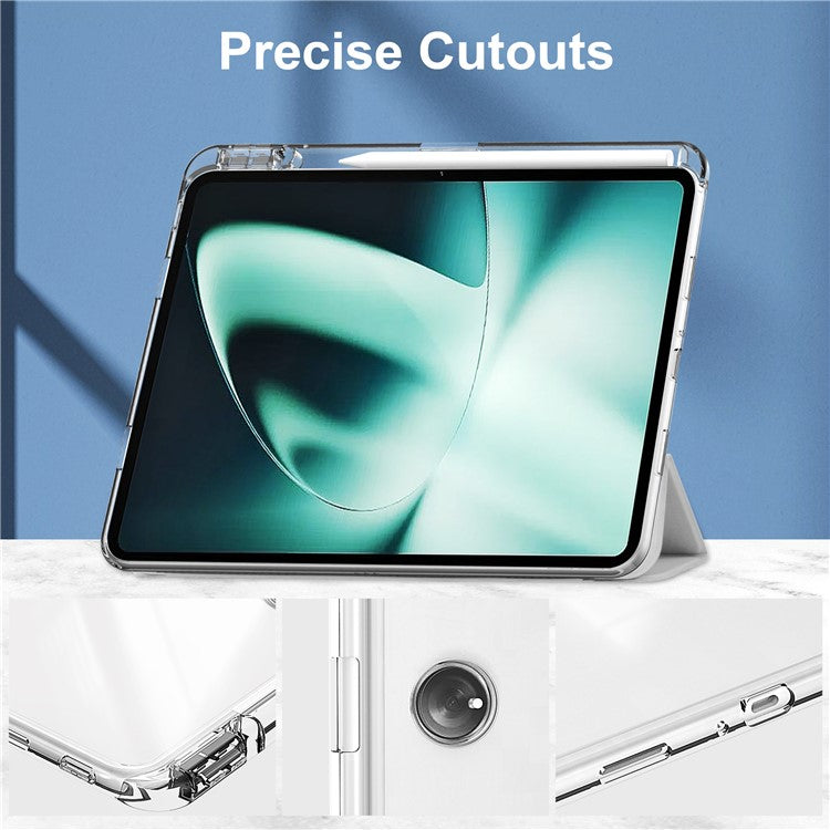 For OnePlus Pad Auto Sleep / Wake Case PU Leather + TPU + Acrylic Stand Transparent Tablet Cover with Pen Slot - Silver