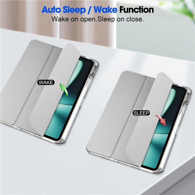 For OnePlus Pad Auto Sleep / Wake Case PU Leather + TPU + Acrylic Stand Transparent Tablet Cover with Pen Slot - Silver