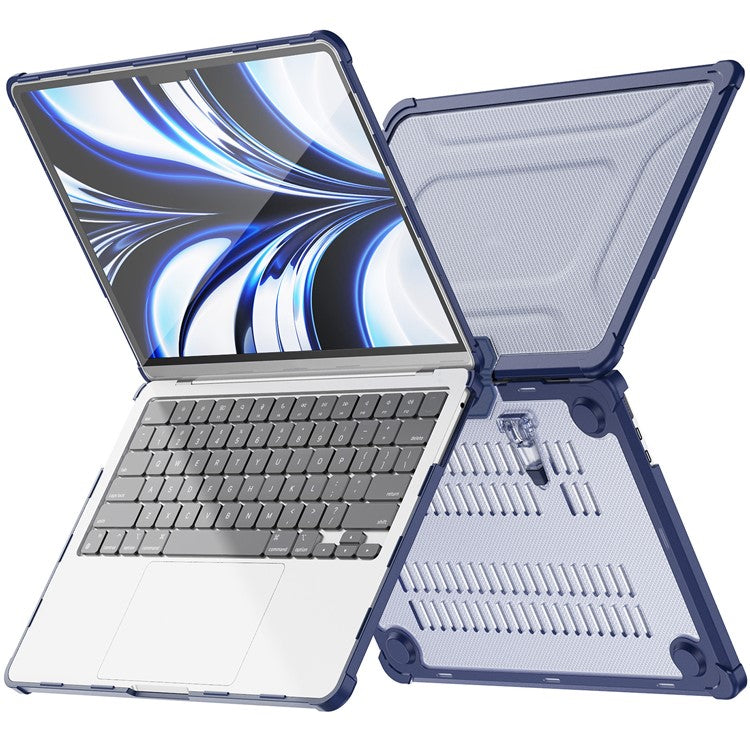 For MacBook Air 13 inch (2025) / (2024) / (2022) M2 A2681 Laptop Case PC + TPU Kickstand Heat Dissipation Cover - Navy Blue