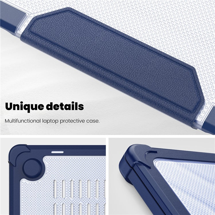 For MacBook Air 13 inch (2025) / (2024) / (2022) M2 A2681 Laptop Case PC + TPU Kickstand Heat Dissipation Cover - Navy Blue