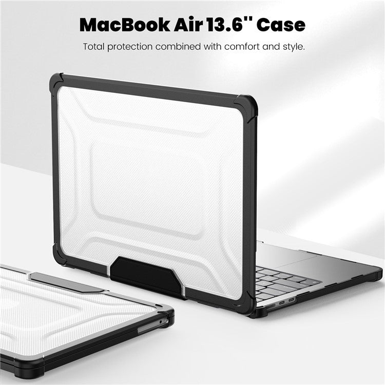 For MacBook Air 13 inch (2025) / (2024) / (2022) M2 A2681 Laptop Case PC + TPU Kickstand Heat Dissipation Cover - Black