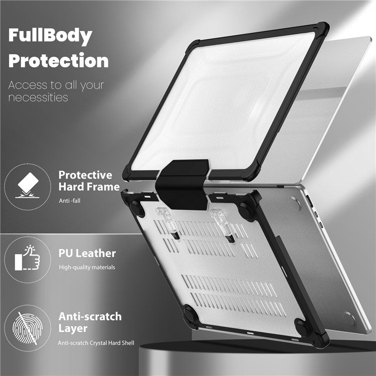 For MacBook Air 13 inch (2025) / (2024) / (2022) M2 A2681 Laptop Case PC + TPU Kickstand Heat Dissipation Cover - Black