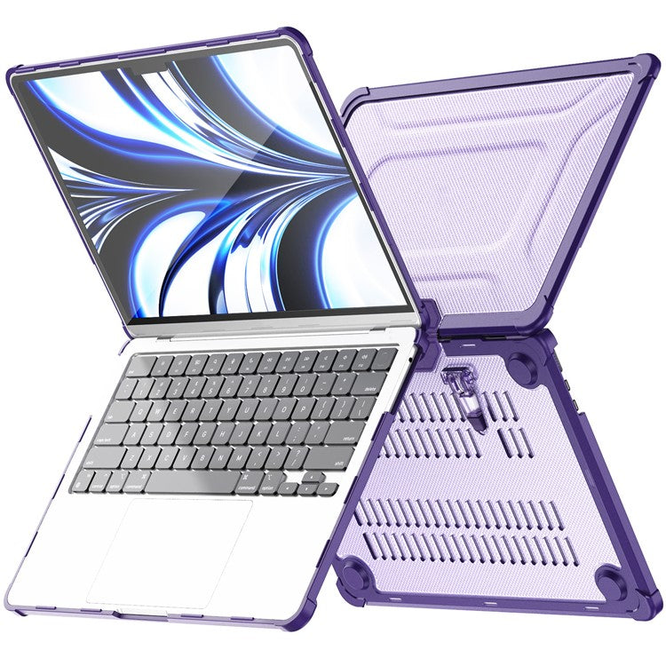 For MacBook Air 13 inch (2025) / (2024) / (2022) M2 A2681 Laptop Case PC + TPU Kickstand Heat Dissipation Cover - Purple