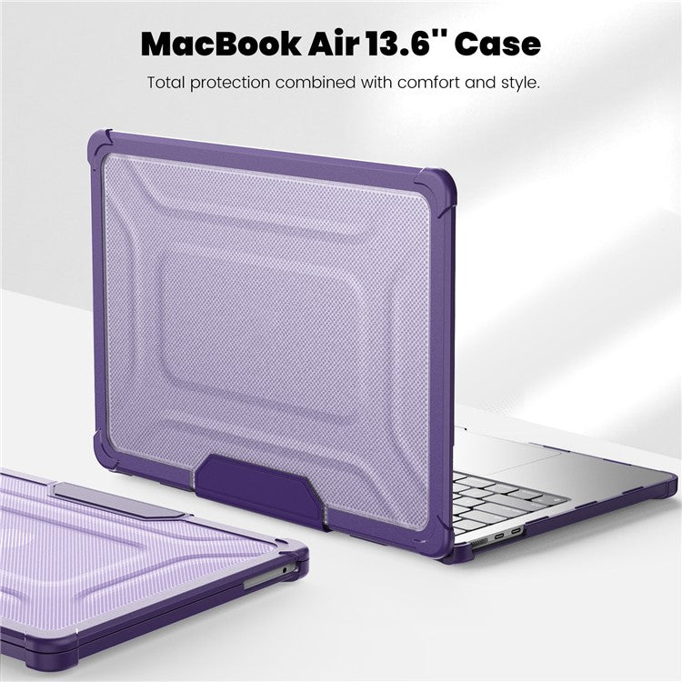For MacBook Air 13 inch (2025) / (2024) / (2022) M2 A2681 Laptop Case PC + TPU Kickstand Heat Dissipation Cover - Purple
