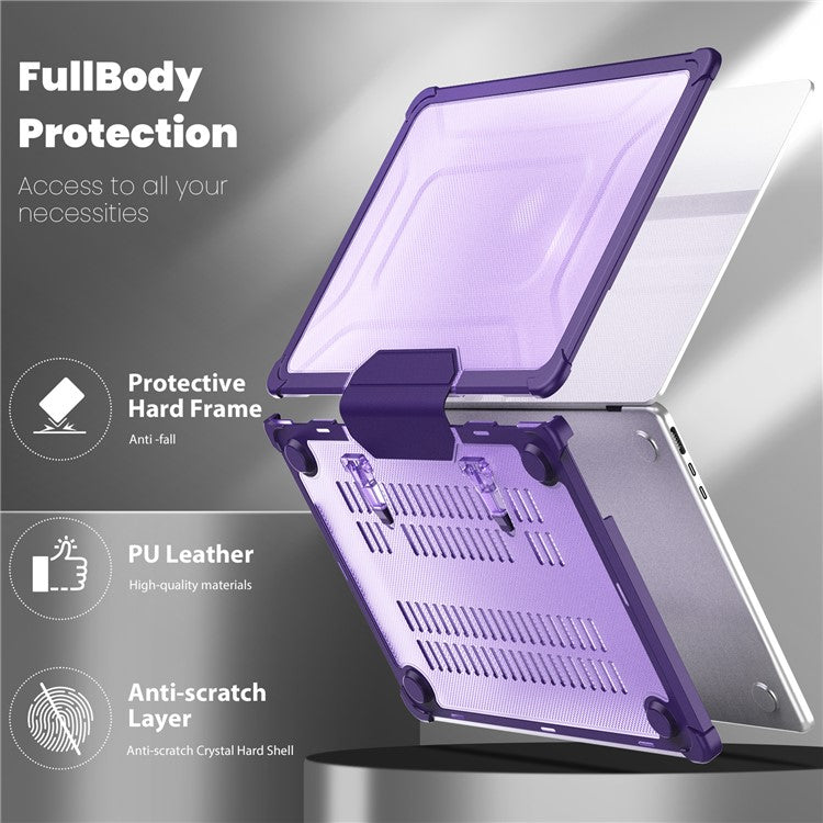 For MacBook Air 13 inch (2025) / (2024) / (2022) M2 A2681 Laptop Case PC + TPU Kickstand Heat Dissipation Cover - Purple