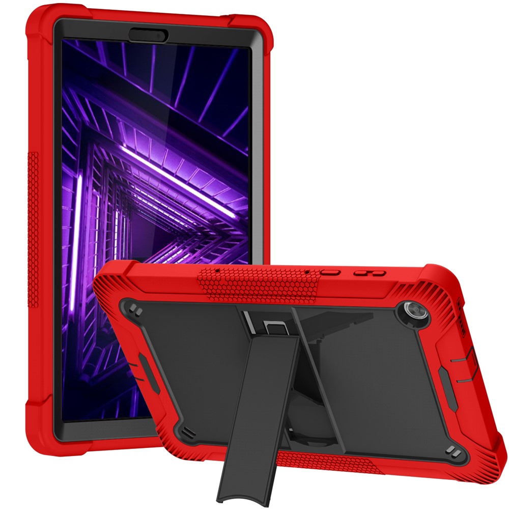 For Lenovo Tab M10 Plus TB-X606 Kickstand Shockproof Cover Silicone + PC Tablet Case - Red+Black