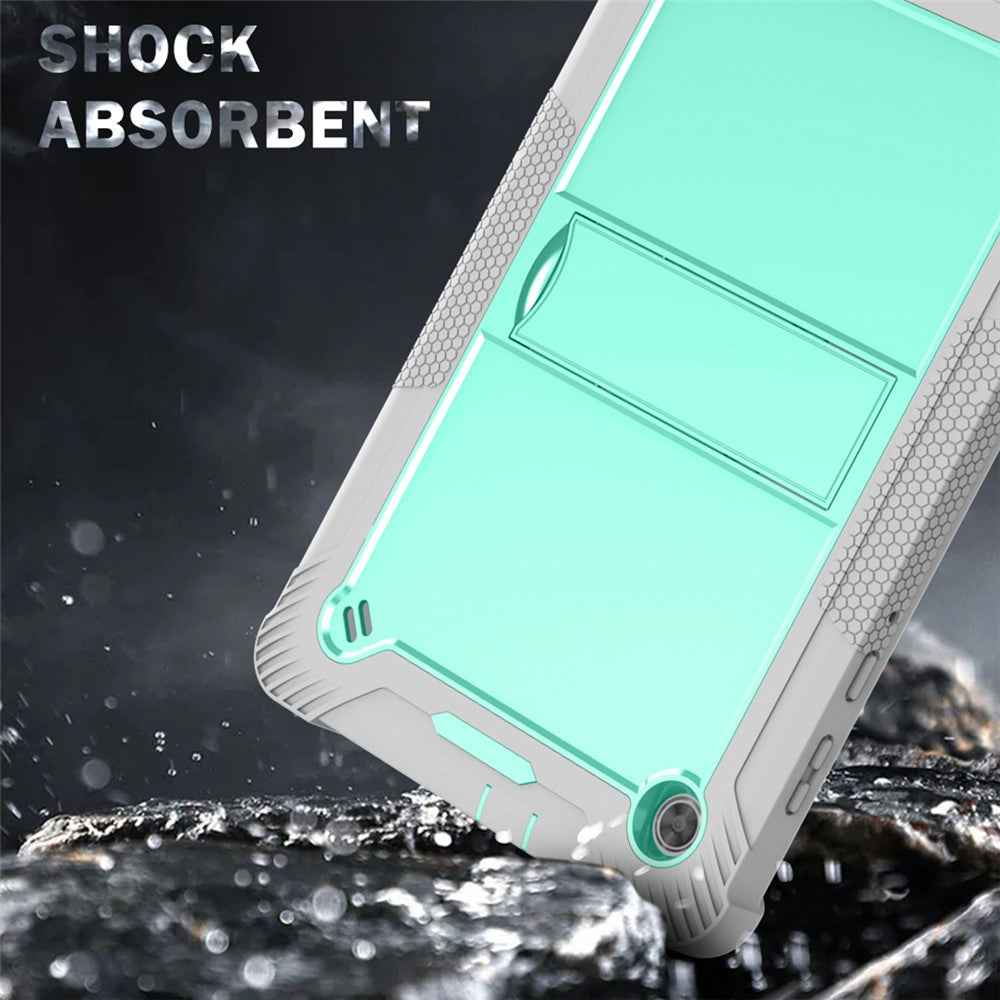 For Lenovo Tab M10 Plus TB-X606 Kickstand Shockproof Cover Silicone + PC Tablet Case - Grey+Mint Green