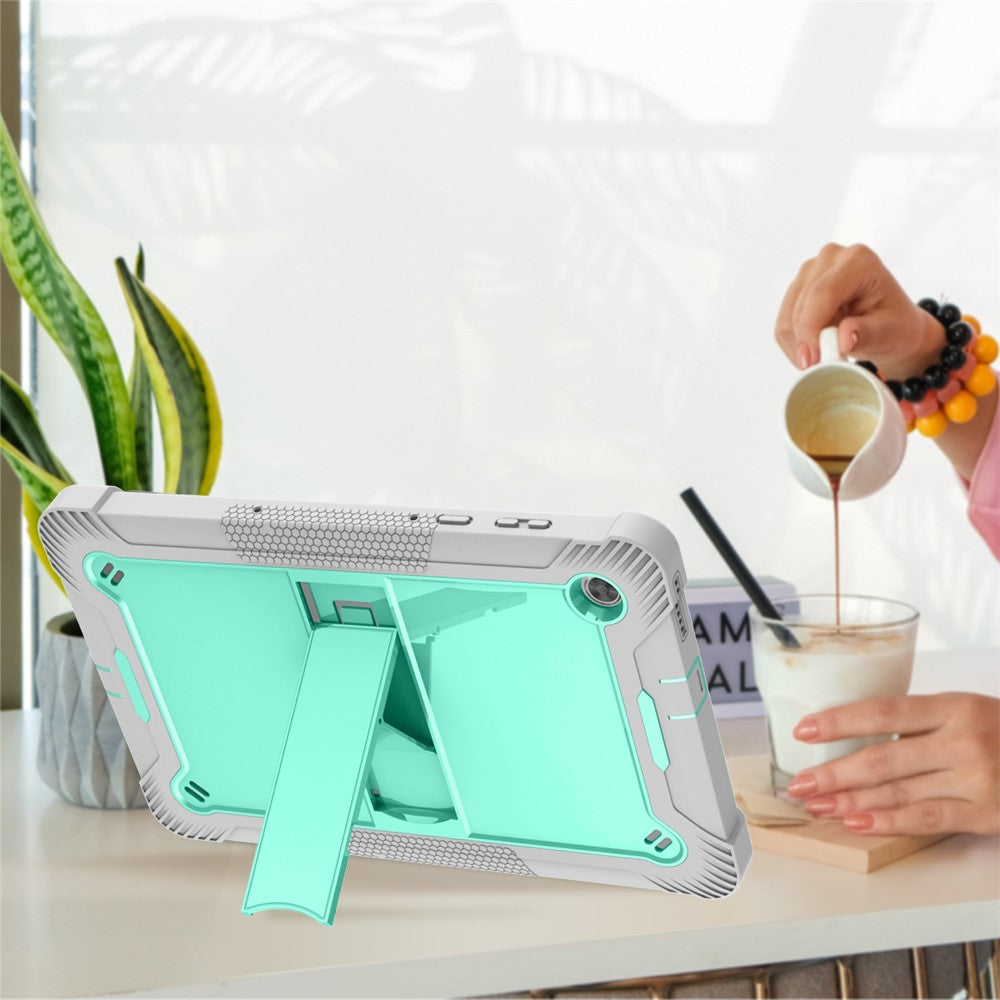 For Lenovo Tab M10 Plus TB-X606 Kickstand Shockproof Cover Silicone + PC Tablet Case - Grey+Mint Green