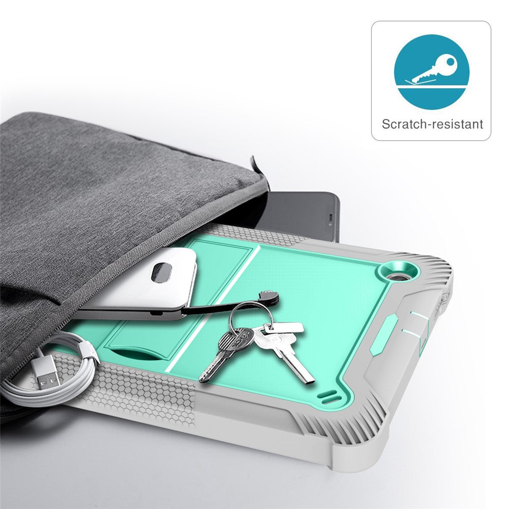 For Lenovo Tab M10 Plus TB-X606 Kickstand Shockproof Cover Silicone + PC Tablet Case - Grey+Mint Green