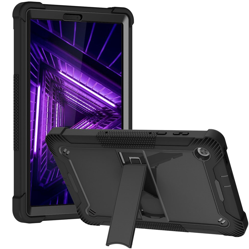 For Lenovo Tab M10 Plus TB-X606 Kickstand Shockproof Cover Silicone + PC Tablet Case - Black