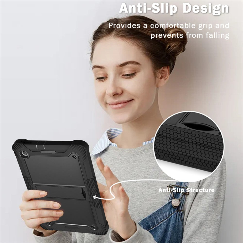 For Lenovo Tab M10 Plus TB-X606 Kickstand Shockproof Cover Silicone + PC Tablet Case - Black