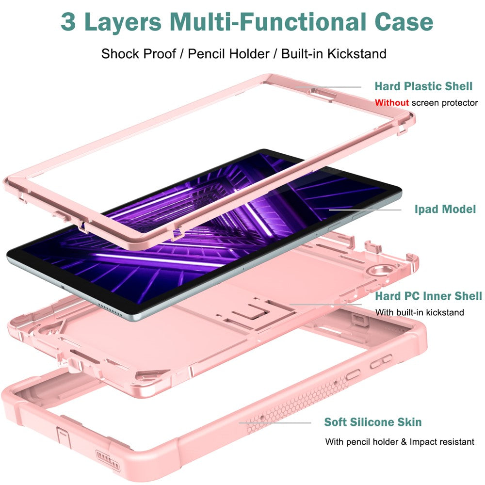 For Lenovo Tab M10 Plus TB-X606 Kickstand Shockproof Cover Silicone + PC Tablet Case - Rose Gold