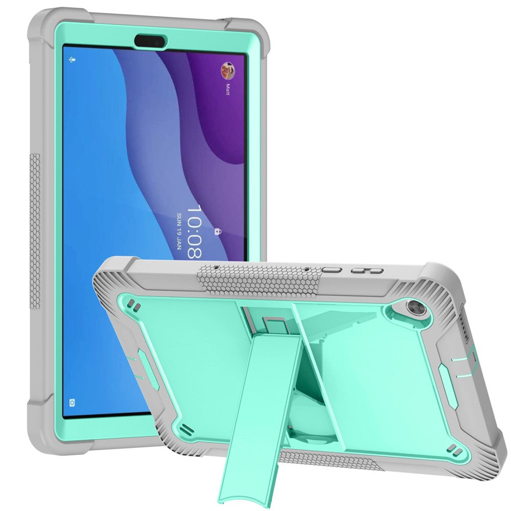 For Lenovo Tab M10 HD Gen 2 TB-X306F / TB-X306X Tablet Protective Shell Kickstand Silicone + PC Cover Case - Grey+Mint Green
