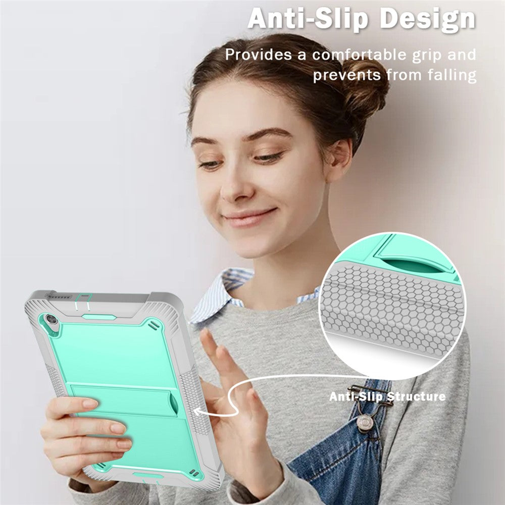 For Lenovo Tab M10 HD Gen 2 TB-X306F / TB-X306X Tablet Protective Shell Kickstand Silicone + PC Cover Case - Grey+Mint Green
