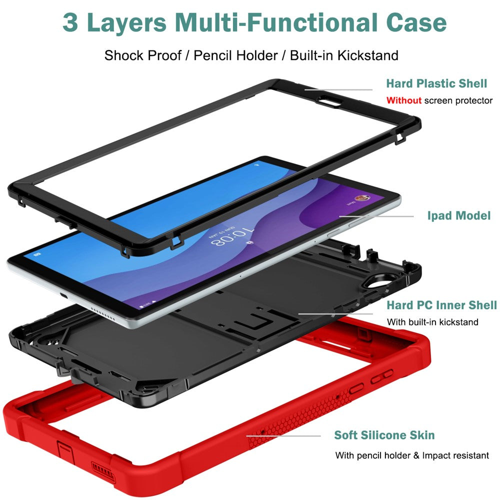 For Lenovo Tab M10 HD Gen 2 TB-X306F / TB-X306X Tablet Protective Shell Kickstand Silicone + PC Cover Case - Red+Black