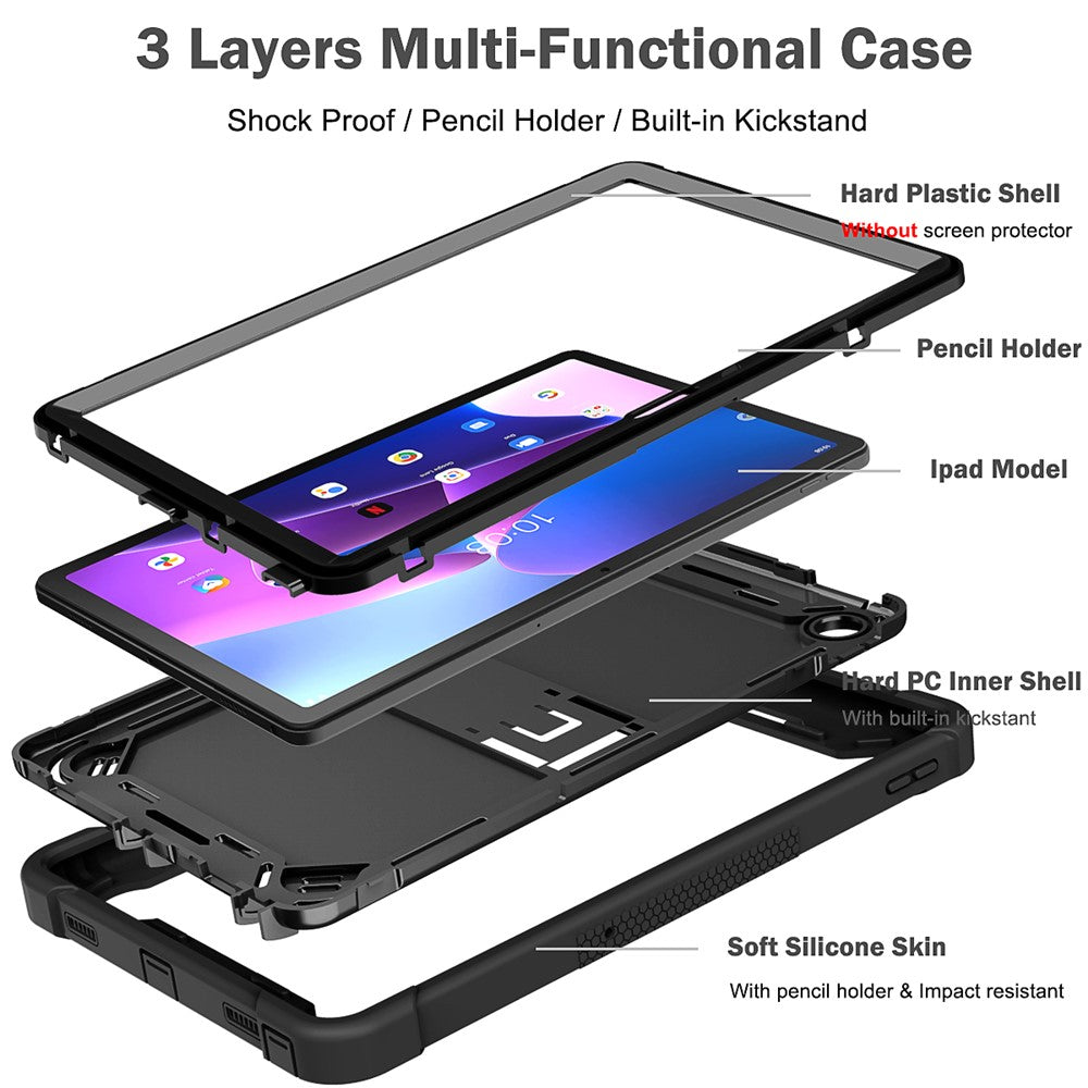For Lenovo Tab M10 Plus (3rd Gen) / Xiaoxin Pad 2022 10.6 inch Anti-Scratch Tablet Cover Kickstand Silicone + PC Case Shell - Black