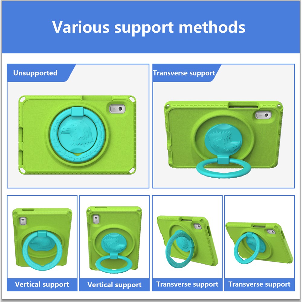For Lenovo Tab M9 EVA+PC Tablet Protection Case Kickstand Hand Carrying Ring Cover with Shoulder Strap - Green