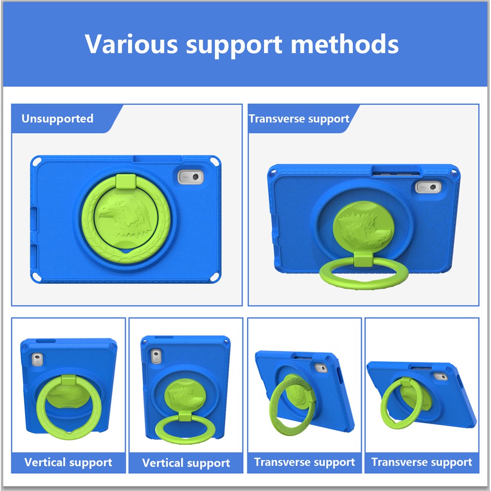 For Lenovo Tab M9 EVA+PC Tablet Protection Case Kickstand Hand Carrying Ring Cover with Shoulder Strap - Blue