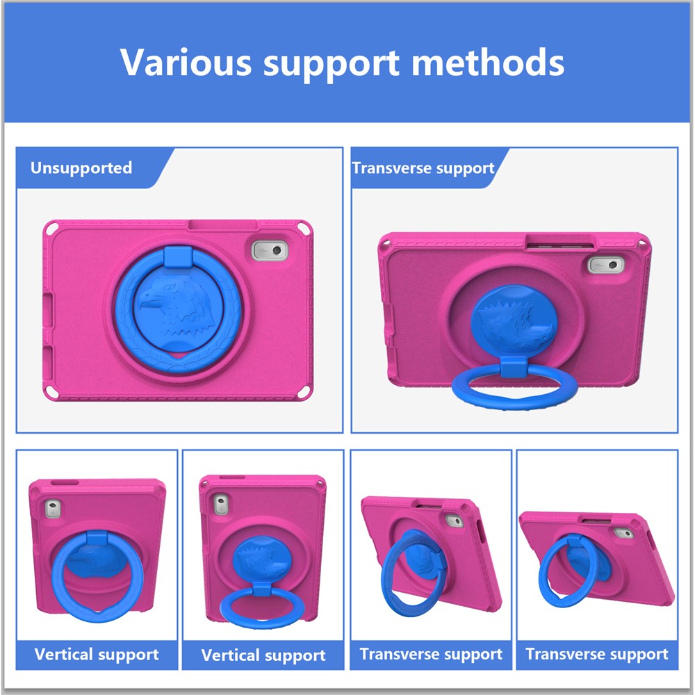 For Lenovo Tab M9 EVA+PC Tablet Protection Case Kickstand Hand Carrying Ring Cover with Shoulder Strap - Rose