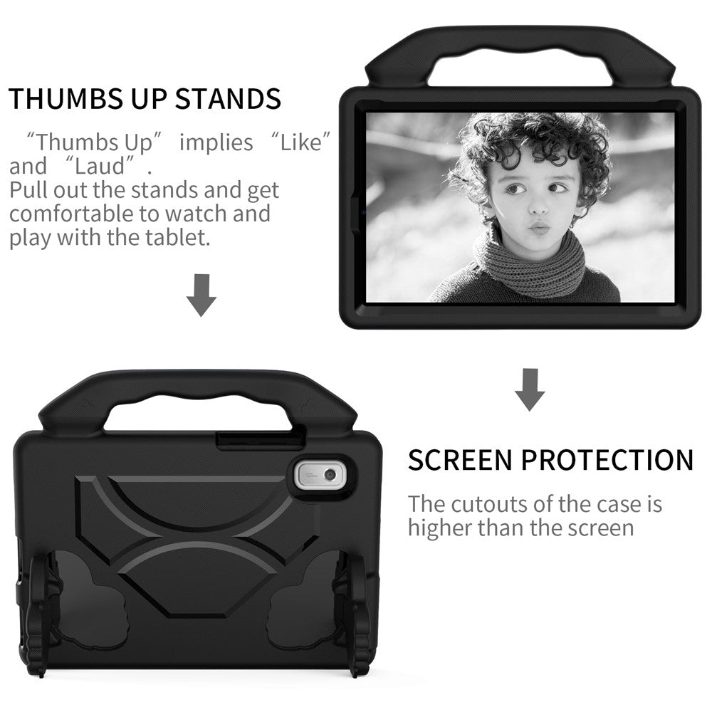 For Lenovo Tab M9 EVA Tablet Case Foldable Thumb Kickstand Anti-drop Cover with Handle Grip - Black