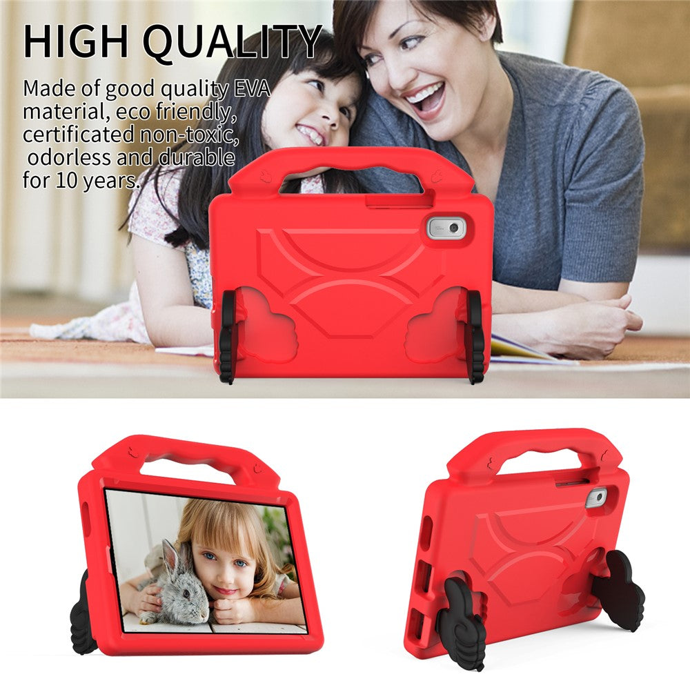 For Lenovo Tab M9 EVA Tablet Case Foldable Thumb Kickstand Anti-drop Cover with Handle Grip - Red