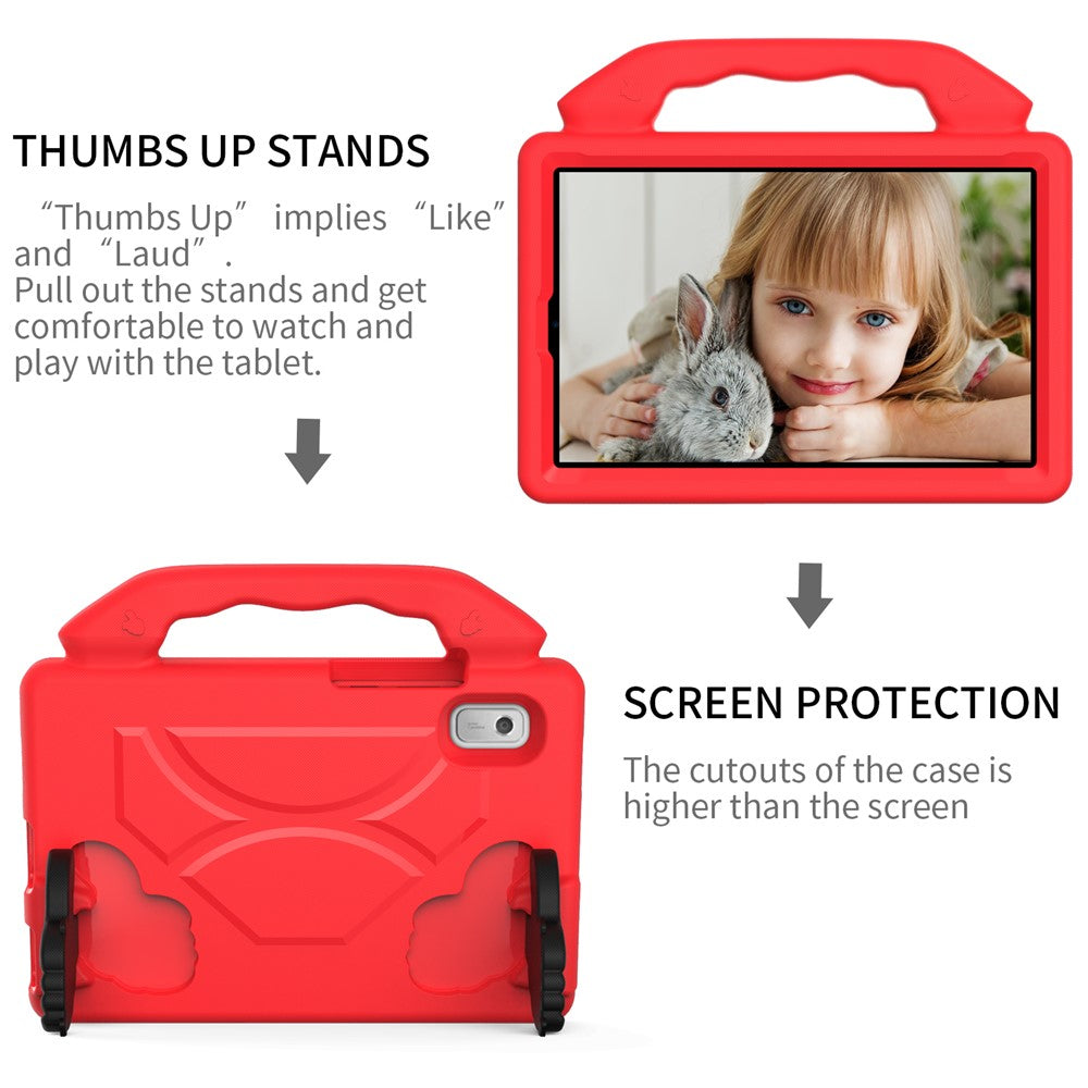 For Lenovo Tab M9 EVA Tablet Case Foldable Thumb Kickstand Anti-drop Cover with Handle Grip - Red