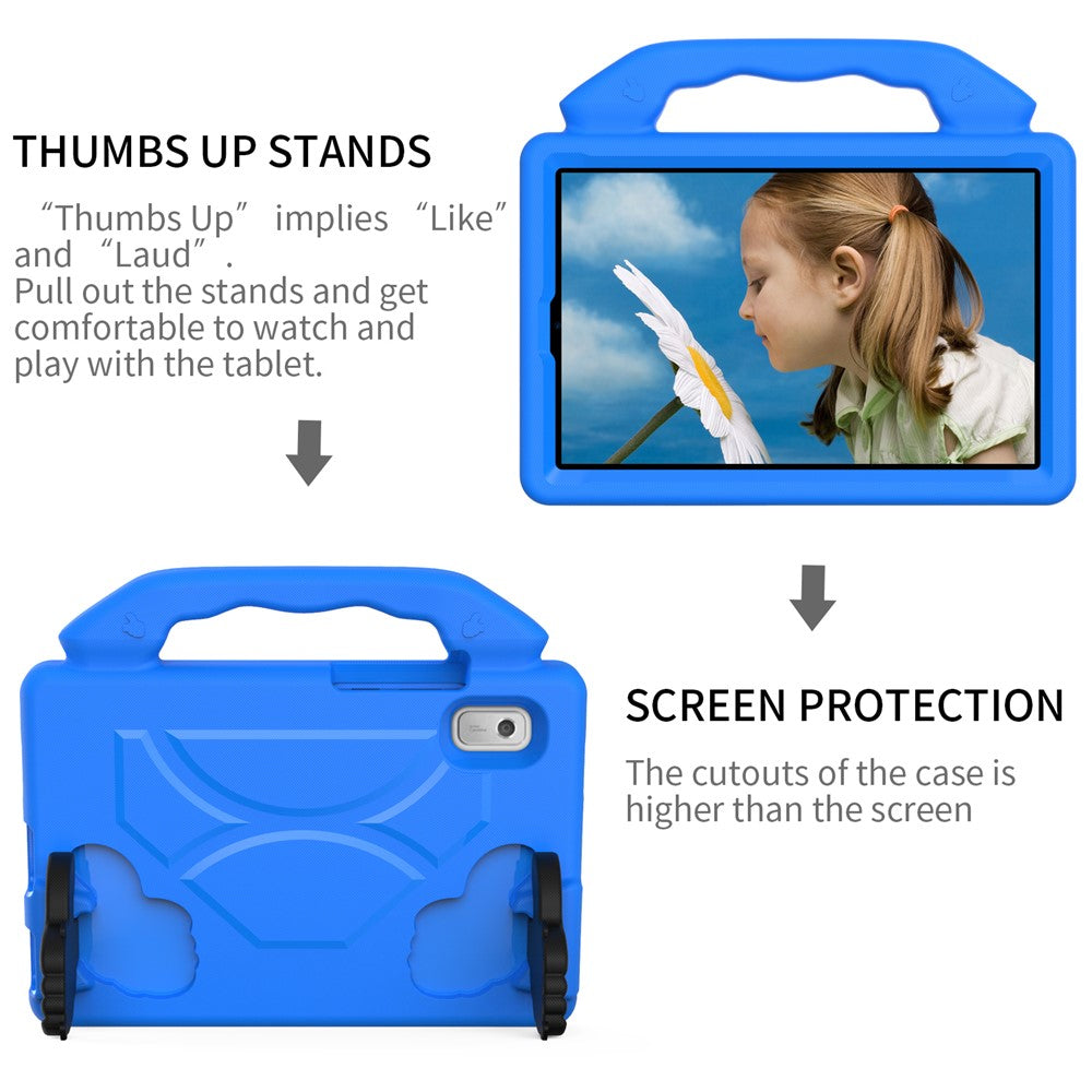 For Lenovo Tab M9 EVA Tablet Case Foldable Thumb Kickstand Anti-drop Cover with Handle Grip - Blue