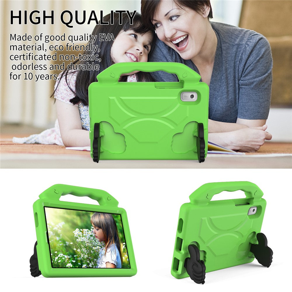 For Lenovo Tab M9 EVA Tablet Case Foldable Thumb Kickstand Anti-drop Cover with Handle Grip - Green