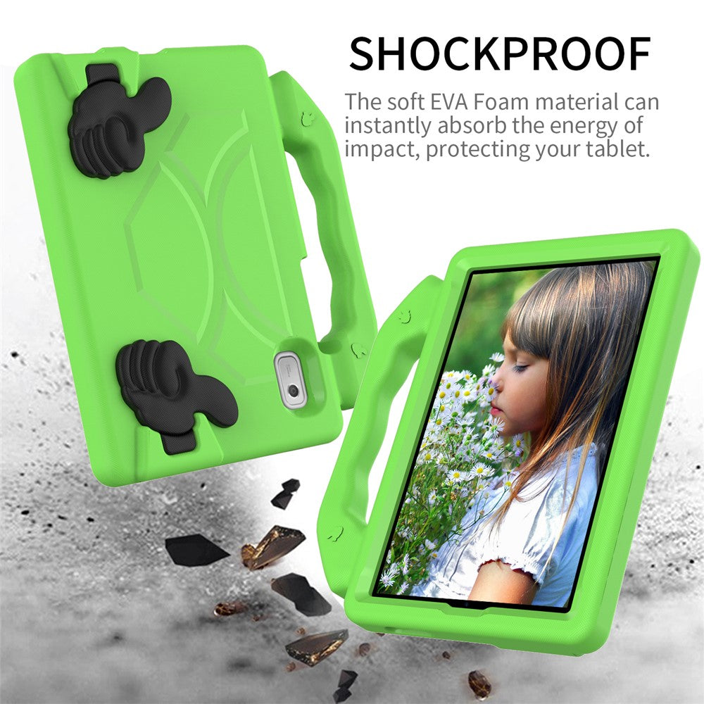 For Lenovo Tab M9 EVA Tablet Case Foldable Thumb Kickstand Anti-drop Cover with Handle Grip - Green