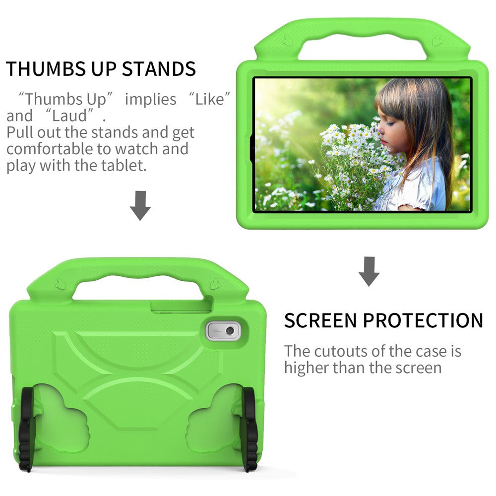 For Lenovo Tab M9 EVA Tablet Case Foldable Thumb Kickstand Anti-drop Cover with Handle Grip - Green