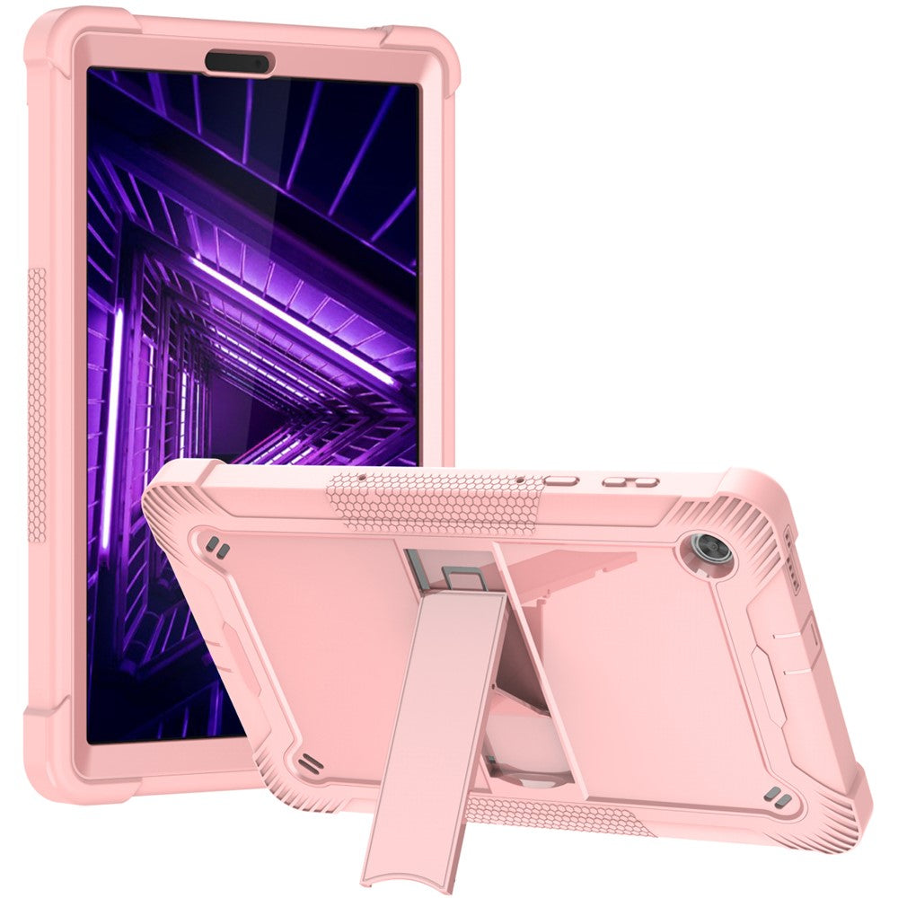 For Lenovo Tab M10 Plus Kickstand Tablet Case Silicone + PC Rugged Kids Protective Cover - Rose Gold
