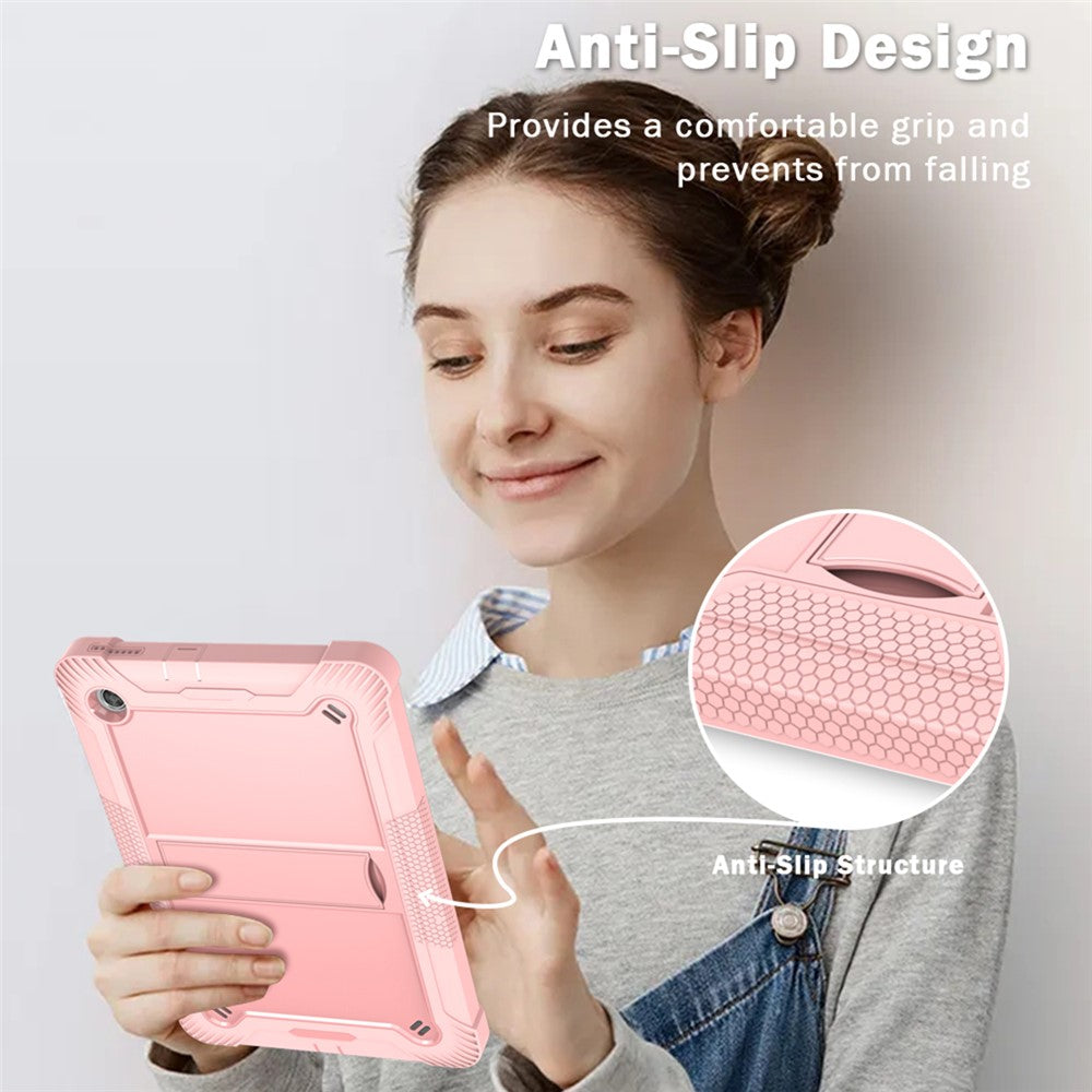 For Lenovo Tab M10 Plus Kickstand Tablet Case Silicone + PC Rugged Kids Protective Cover - Rose Gold