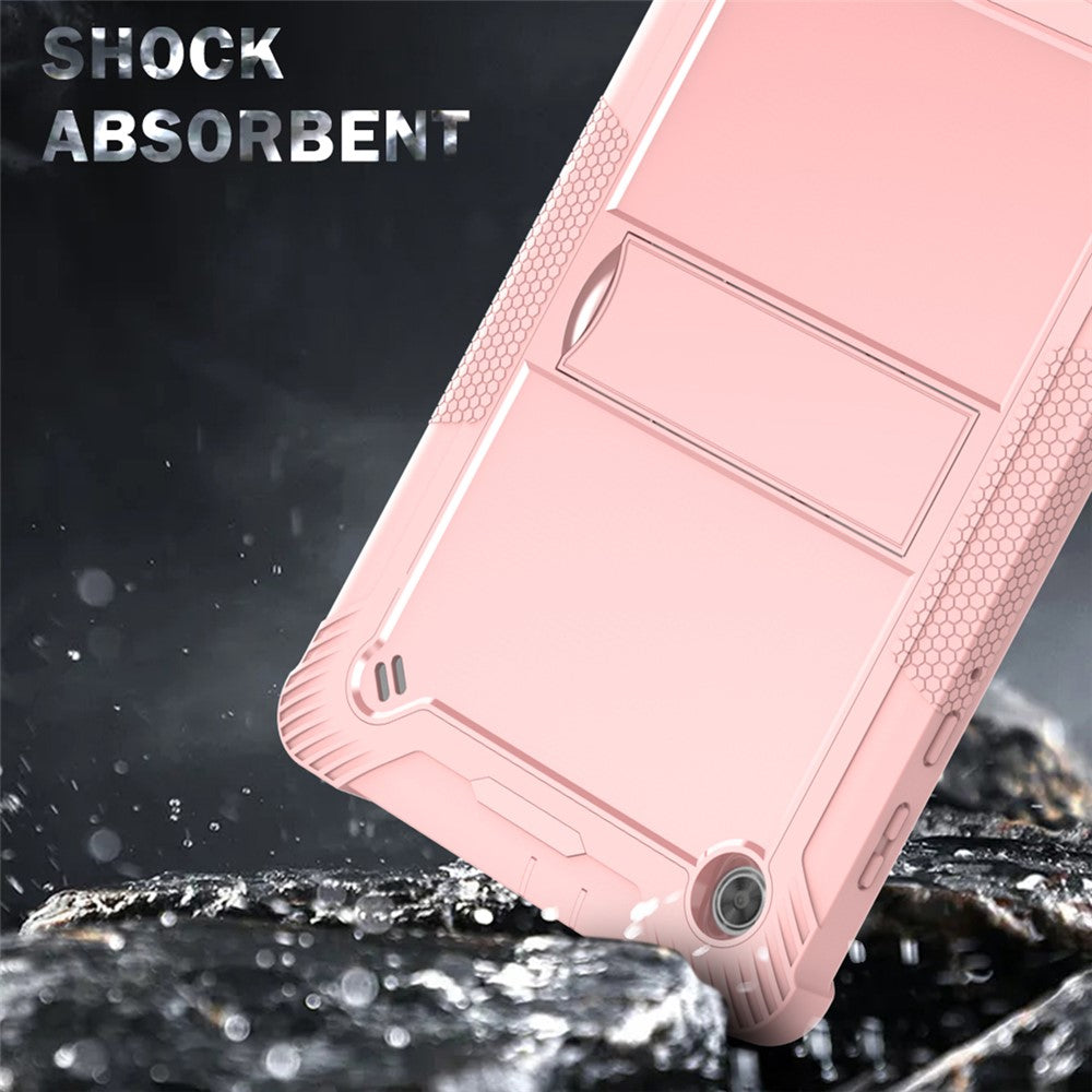 For Lenovo Tab M10 Plus Kickstand Tablet Case Silicone + PC Rugged Kids Protective Cover - Rose Gold