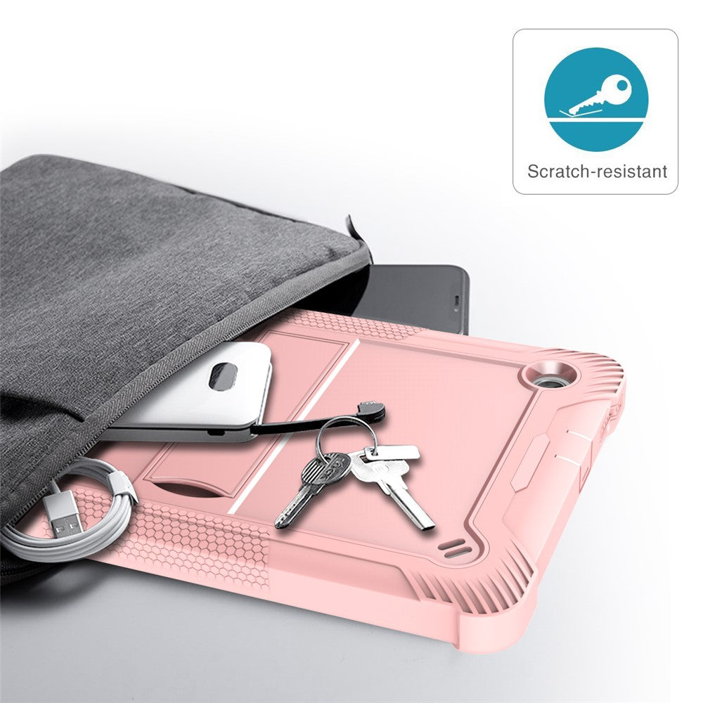 For Lenovo Tab M10 Plus Kickstand Tablet Case Silicone + PC Rugged Kids Protective Cover - Rose Gold