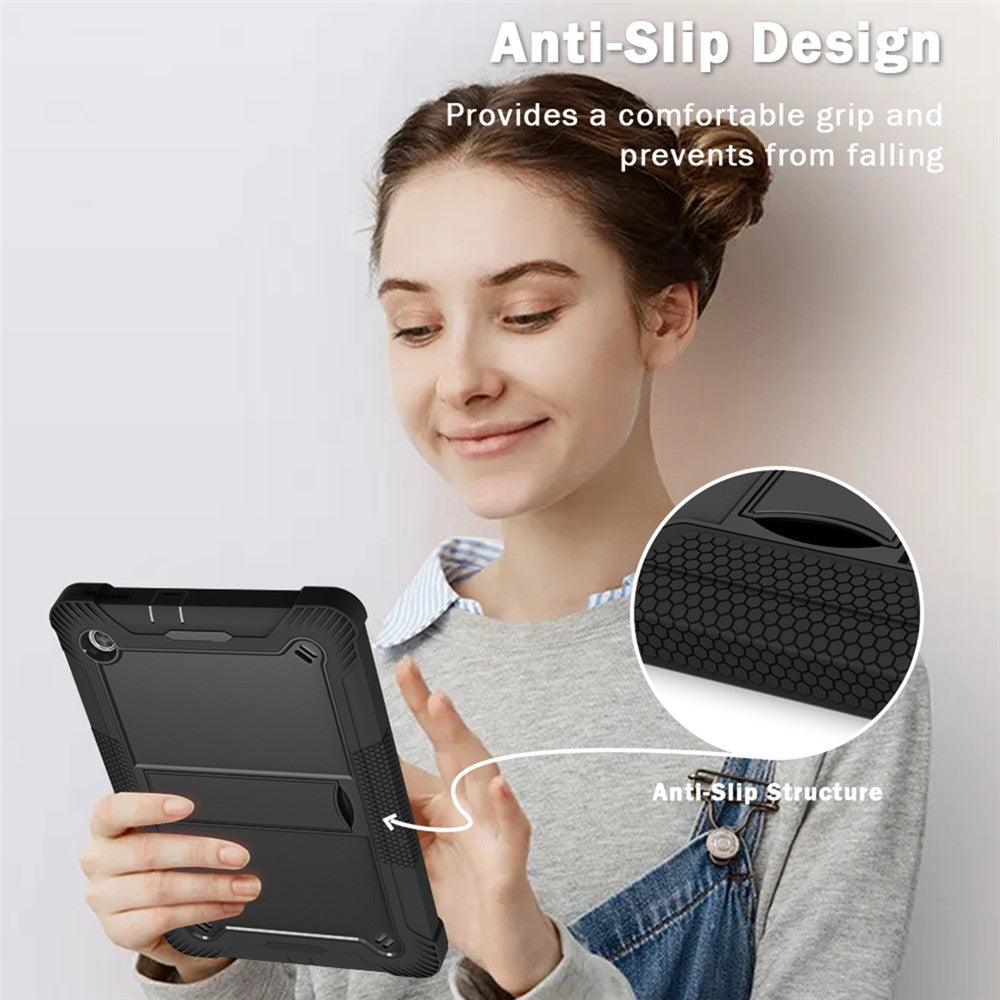 For Lenovo Tab M10 Plus Kickstand Tablet Case Silicone + PC Rugged Kids Protective Cover - Black