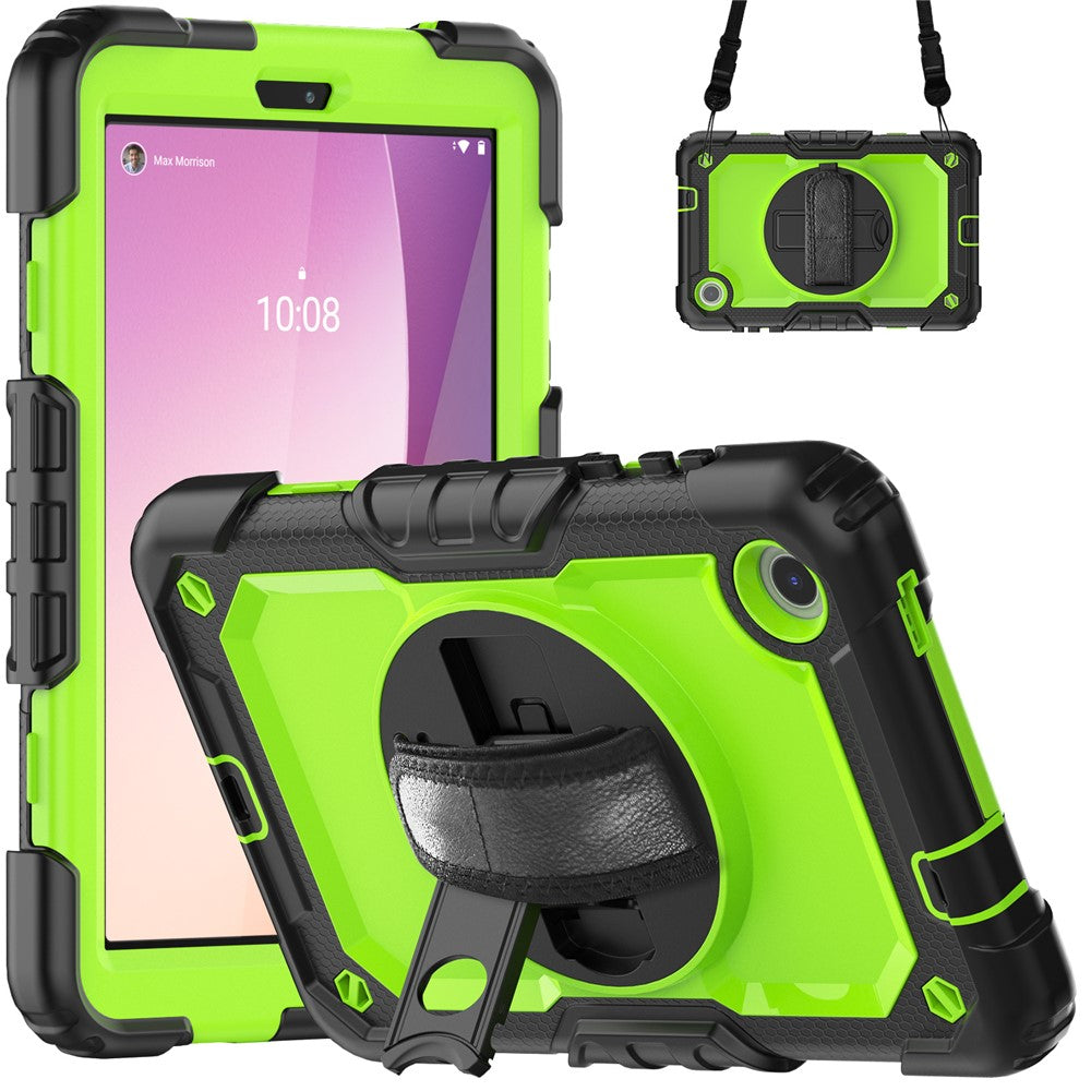 For Lenovo Tab M8 (4th Gen) 2024 TB-301XU / M8 (4th Gen) 2023 TB-300FU Silicone+PC Case Kickstand with PET Screen Film - Black+Lime PC