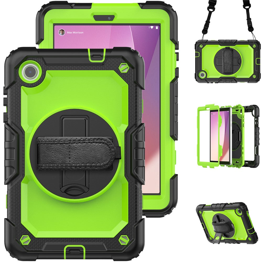 For Lenovo Tab M8 (4th Gen) 2024 TB-301XU / M8 (4th Gen) 2023 TB-300FU Silicone+PC Case Kickstand with PET Screen Film - Black+Lime PC