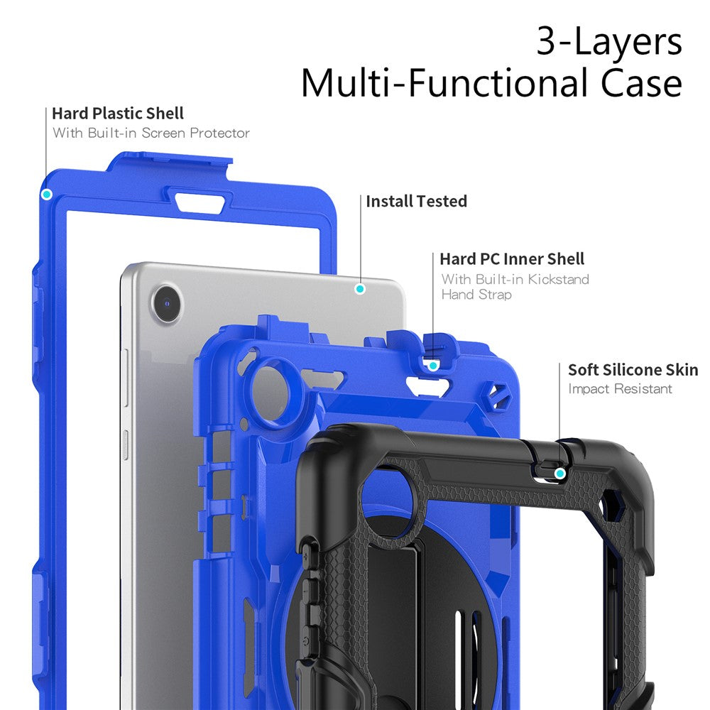 For Lenovo Tab M8 (4th Gen) 2024 TB-301XU / M8 (4th Gen) 2023 TB-300FU Silicone+PC Case Kickstand with PET Screen Film - Black+Dark Blue PC