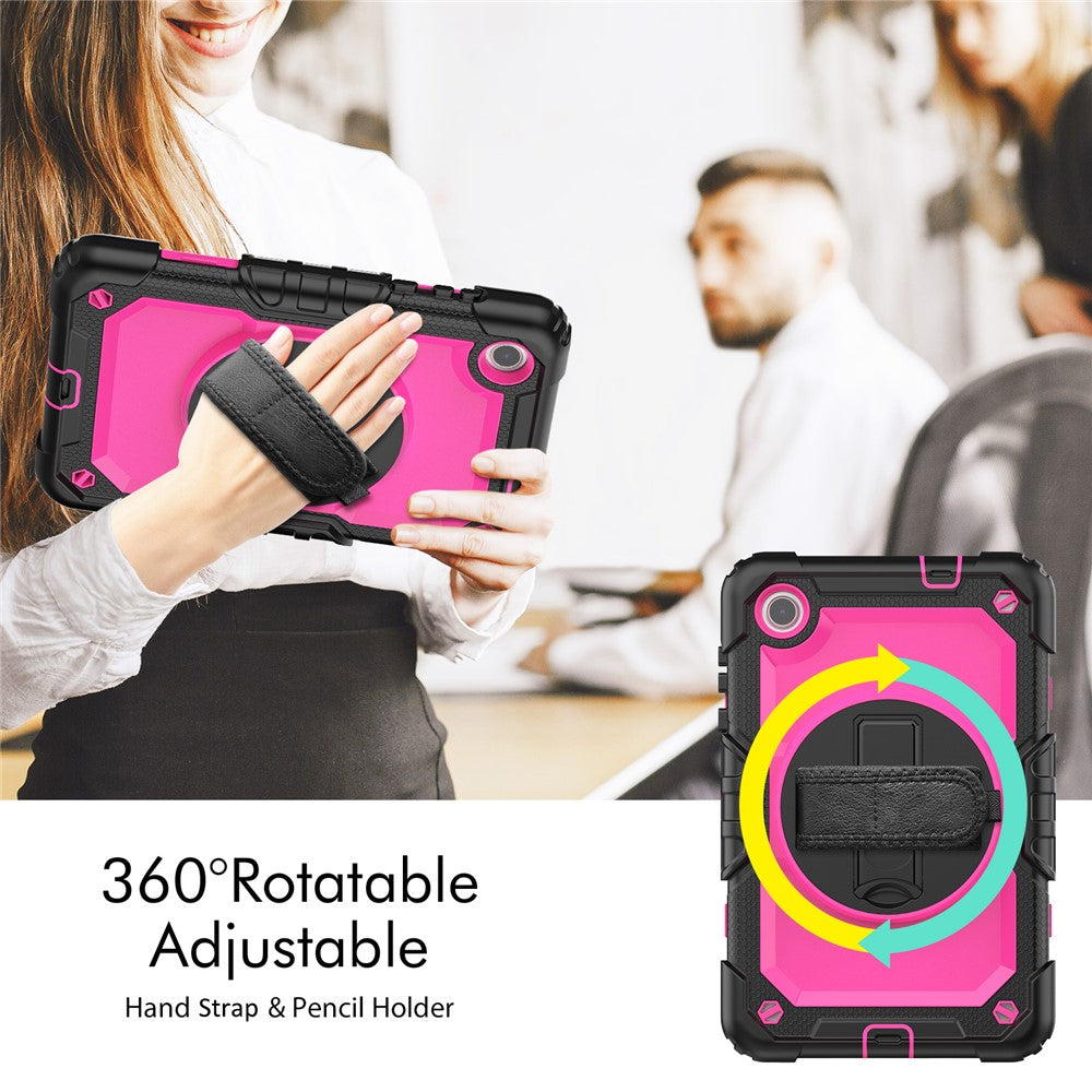 For Lenovo Tab M8 (4th Gen) 2024 TB-301XU / M8 (4th Gen) 2023 TB-300FU Silicone+PC Case Kickstand with PET Screen Film - Black+Rose PC