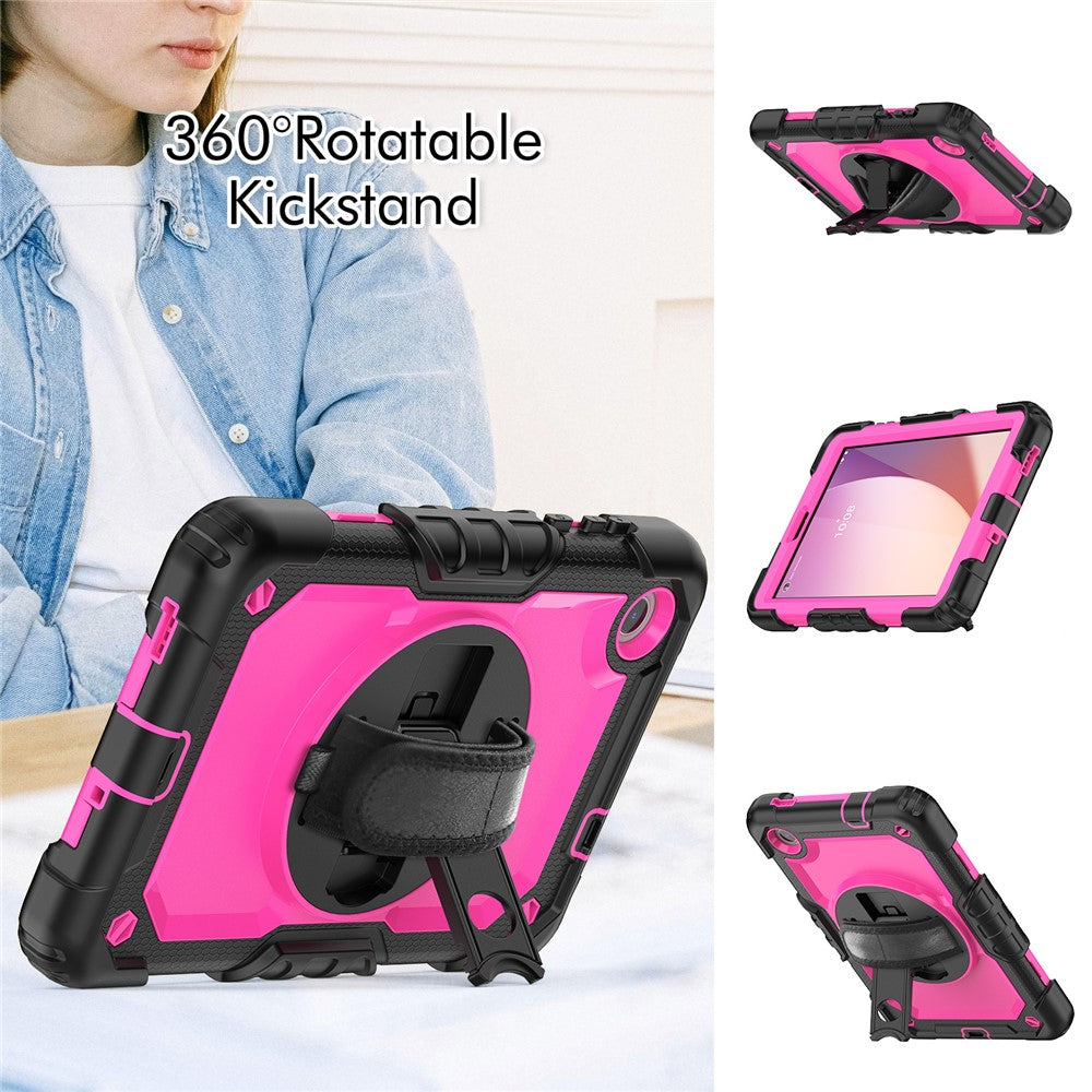 For Lenovo Tab M8 (4th Gen) 2024 TB-301XU / M8 (4th Gen) 2023 TB-300FU Silicone+PC Case Kickstand with PET Screen Film - Black+Rose PC