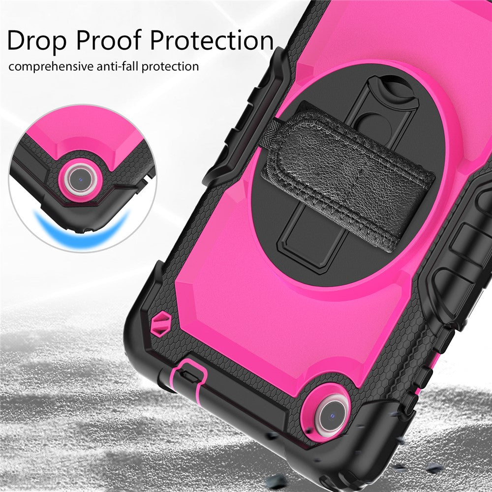 For Lenovo Tab M8 (4th Gen) 2024 TB-301XU / M8 (4th Gen) 2023 TB-300FU Silicone+PC Case Kickstand with PET Screen Film - Black+Rose PC