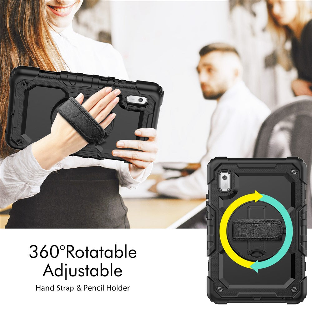 Kickstand Tablet Case for Lenovo Tab M9 / K9 9" TB310 2023 Hand Strap Silicone+PC Tablet Cover with Shoulder Strap PET Screen Film - Black