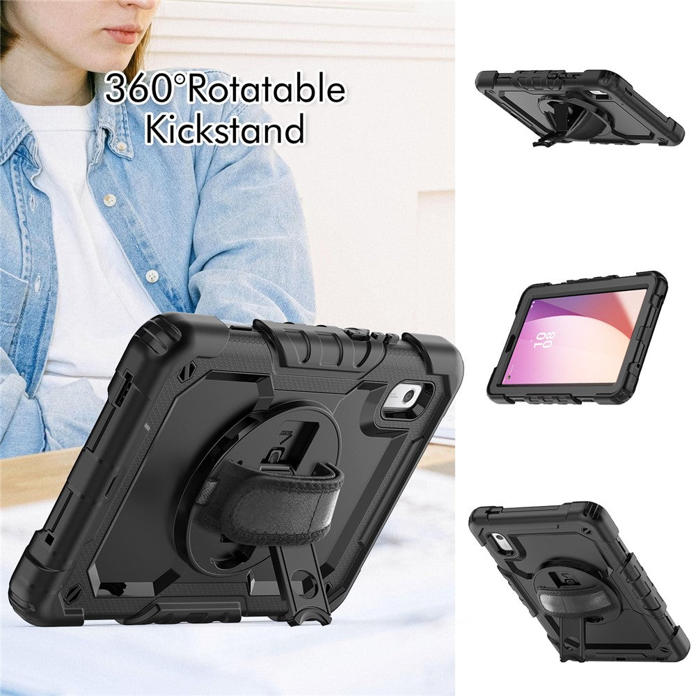 Kickstand Tablet Case for Lenovo Tab M9 / K9 9" TB310 2023 Hand Strap Silicone+PC Tablet Cover with Shoulder Strap PET Screen Film - Black