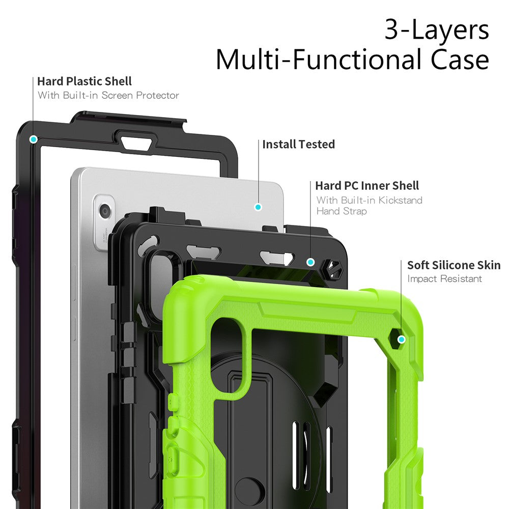 Kickstand Tablet Case for Lenovo Tab M9 / K9 9" TB310 2023 Hand Strap Silicone+PC Tablet Cover with Shoulder Strap PET Screen Film - Lime