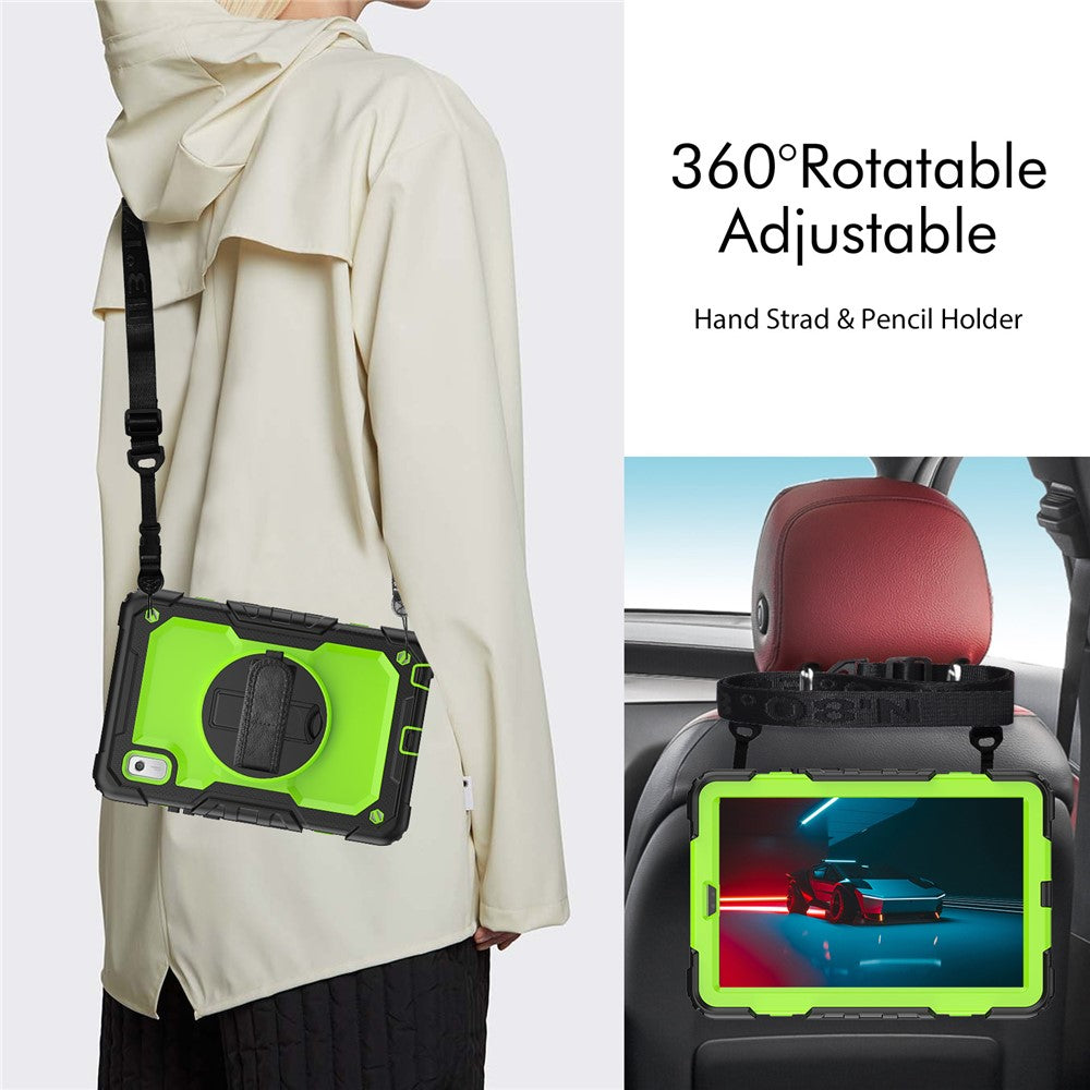 Kickstand Tablet Case for Lenovo Tab M9 / K9 9" TB310 2023 Hand Strap Silicone+PC Tablet Cover with Shoulder Strap PET Screen Film - Black+Lime PC