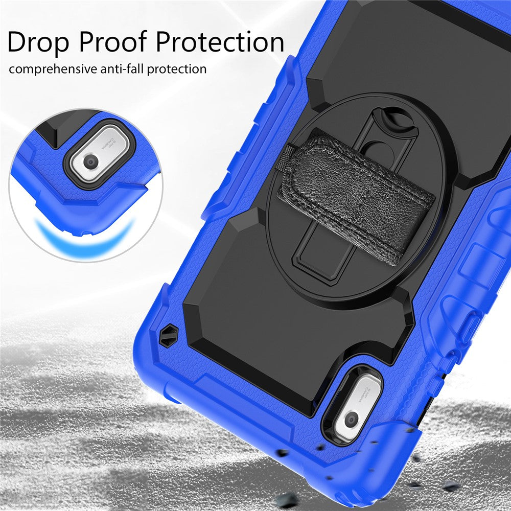 Kickstand Tablet Case for Lenovo Tab M9 / K9 9" TB310 2023 Hand Strap Silicone+PC Tablet Cover with Shoulder Strap PET Screen Film - Dark Blue