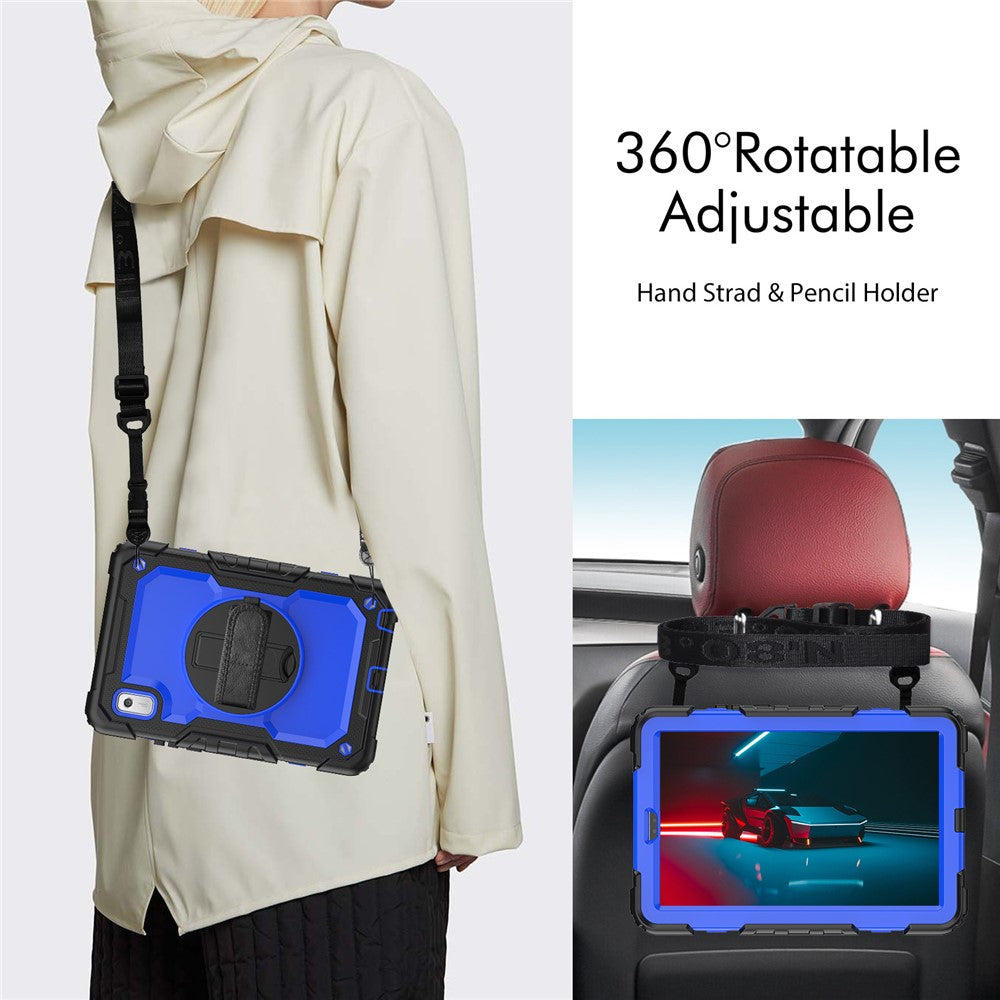 Kickstand Tablet Case for Lenovo Tab M9 / K9 9" TB310 2023 Hand Strap Silicone+PC Tablet Cover with Shoulder Strap PET Screen Film - Black+Dark Blue PC